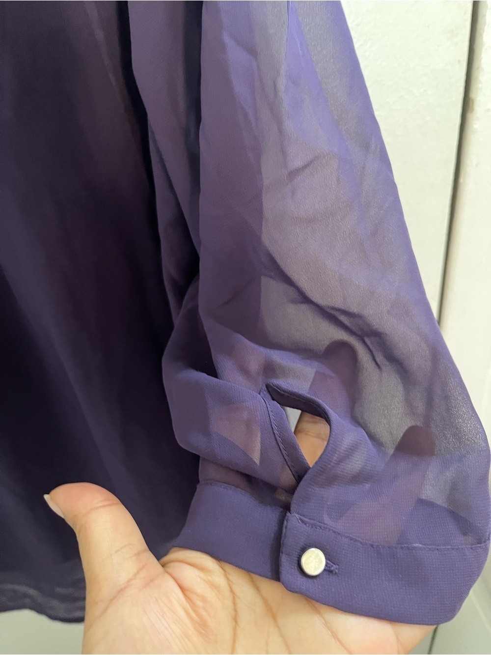Liz Claiborne Jewel-Embellished Deep Purple Chiffon Blouse - Picture 6 of 6
